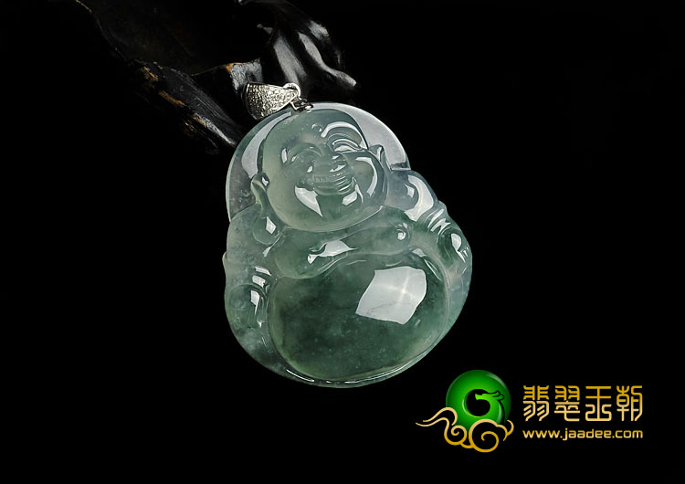 冰种飘花缅甸翡翠A货玉佛挂件