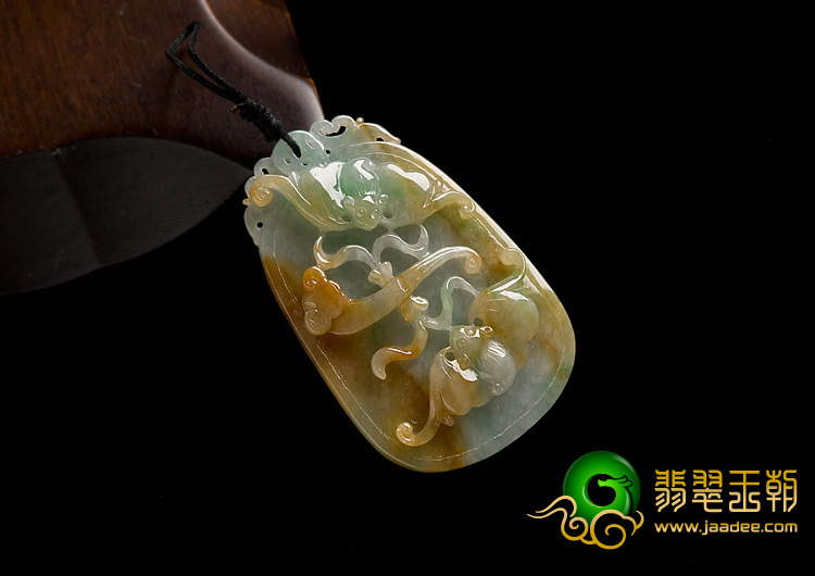糯冰种黄加绿缅甸翡翠A货福从天降挂件
