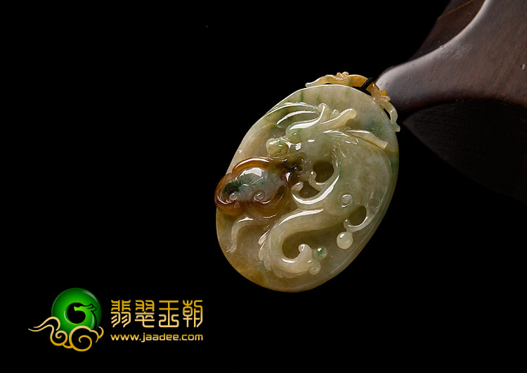 糯冰种黄加绿缅甸翡翠A货龙行如意挂件