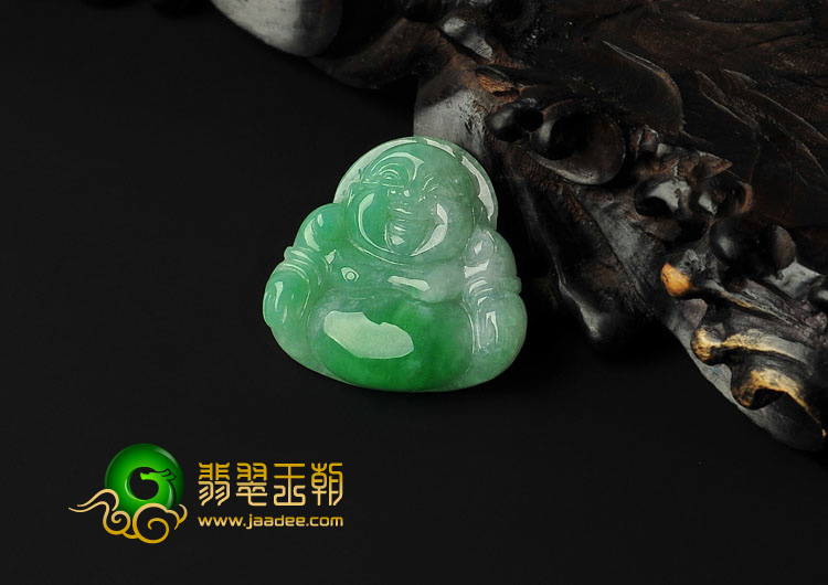糯冰种翠色缅甸翡翠A货玉佛挂件