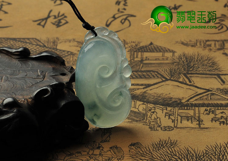 冰种飘花缅甸翡翠A货如意寿挂件