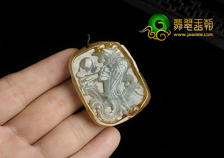 (超值推荐)冰种黄翡缅甸翡翠A货龙凤呈祥挂件
