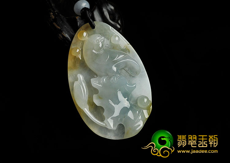冰种黄翡缅甸翡翠A货富贵有喜挂件
