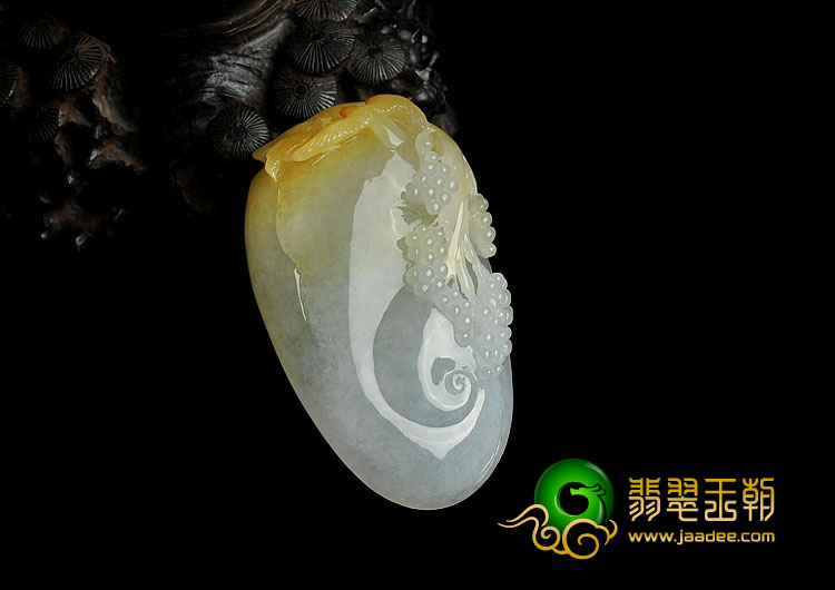 糯冰种黄翡缅甸翡翠A货比翼双飞挂件