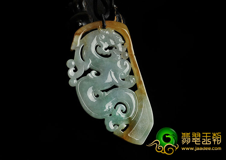 (超值推荐)糯冰种黄加绿缅甸翡翠A货仿古龙牌挂件