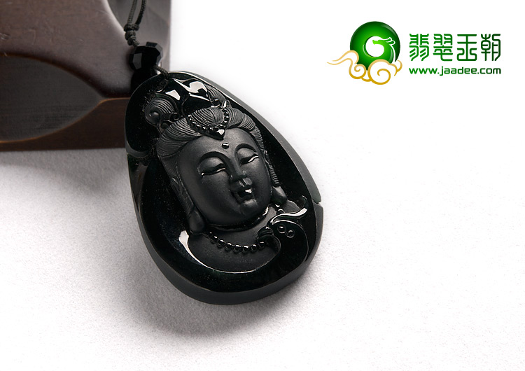 冰种墨翠缅甸翡翠A货观音头挂件