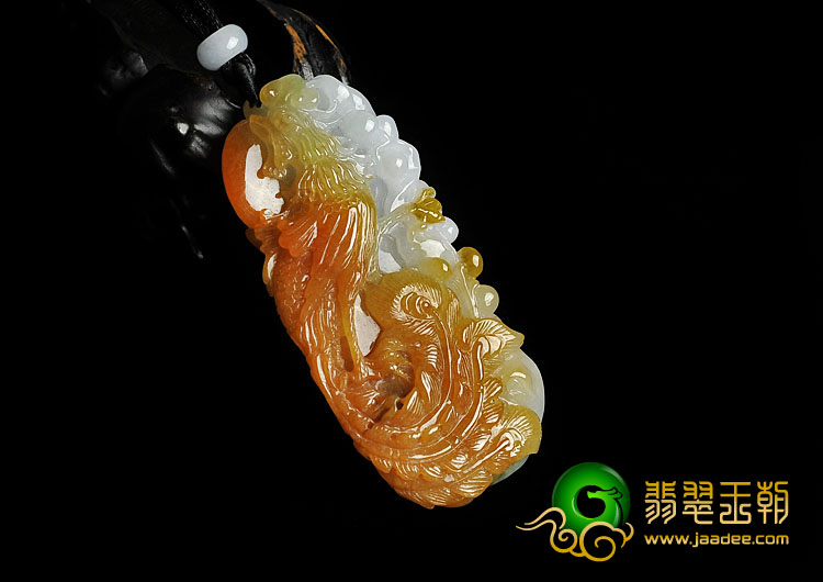 糯冰种黄翡缅甸翡翠A货丹凤朝阳挂件