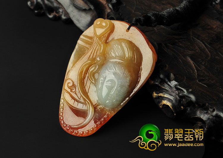 糯冰种红黄翡缅甸翡翠A货美女挂件