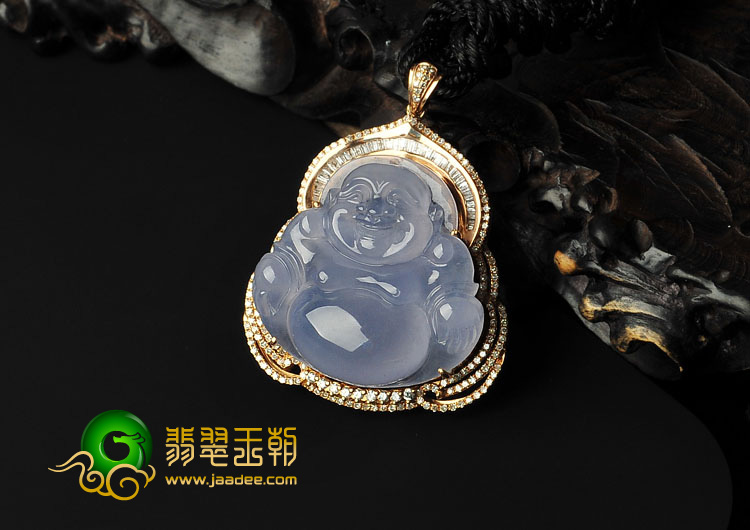 冰种紫罗兰缅甸翡翠A货镶玫瑰金玉佛胸坠（真钻）