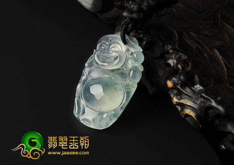 冰玻种略飘花缅甸翡翠A货逍遥佛挂件