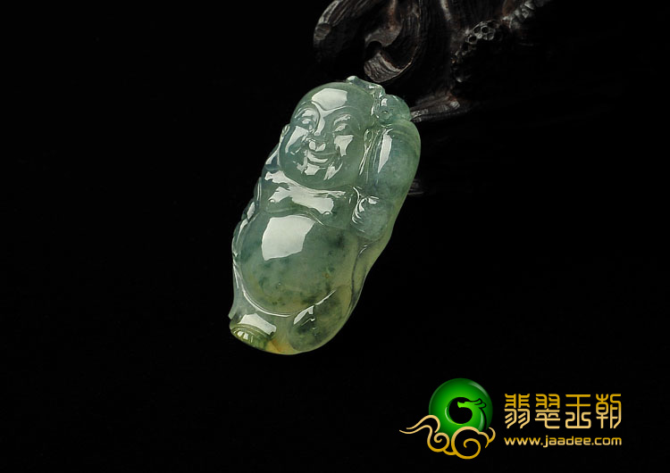 冰种黄翡飘花缅甸翡翠A货逍遥佛挂件