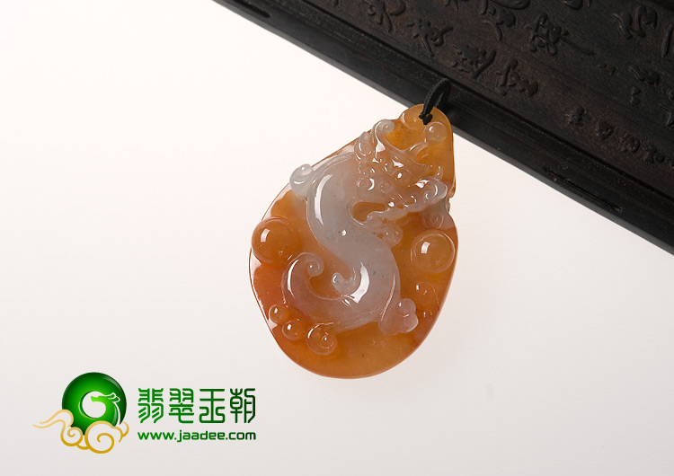 糯冰种红黄翡缅甸翡翠A货龙凤呈祥挂件
