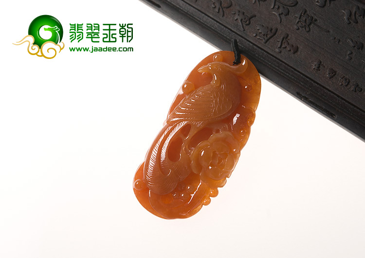 糯冰种红黄翡缅甸翡翠A货凤戏牡丹挂件