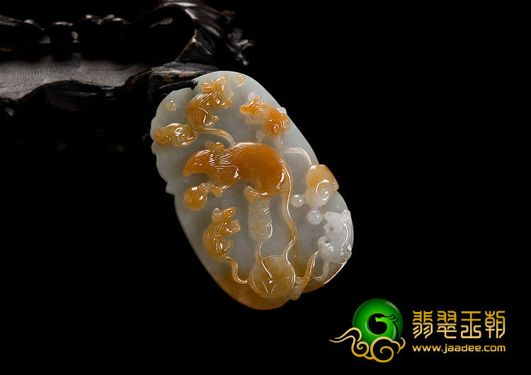 糯冰种红黄翡缅甸翡翠A货五鼠运财挂件