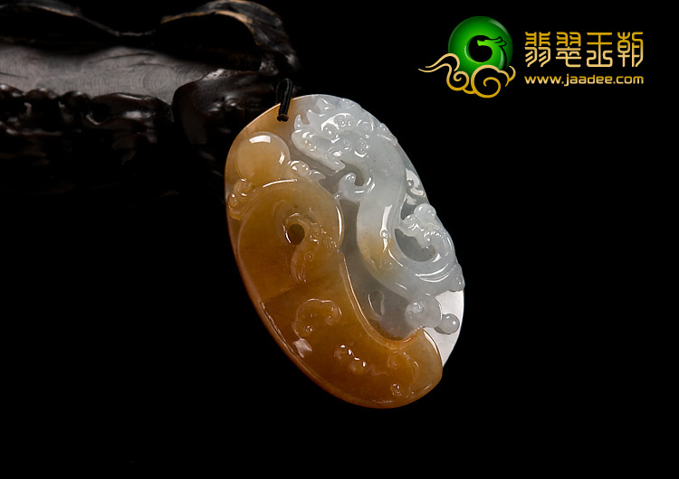 糯冰种红黄翡缅甸翡翠A货龙凤呈祥挂件
