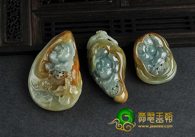 糯冰种褐黄翡缅甸翡翠A货富贵花开挂件（一批走）
