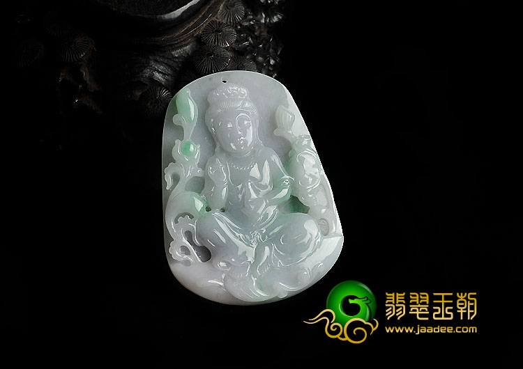糯冰种飘翠缅甸翡翠A货观音挂件