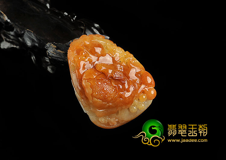 糯冰种红黄翡缅甸翡翠A货富贵花开挂件
