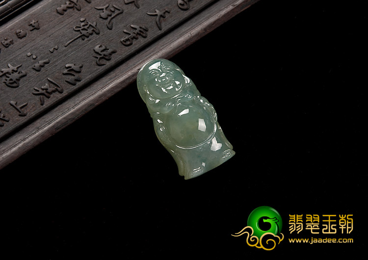 冰种略飘花缅甸翡翠A货站佛挂件