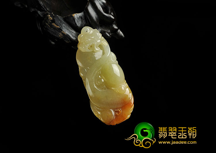 糯冰种红黄翡缅甸翡翠A货龙头如意挂件