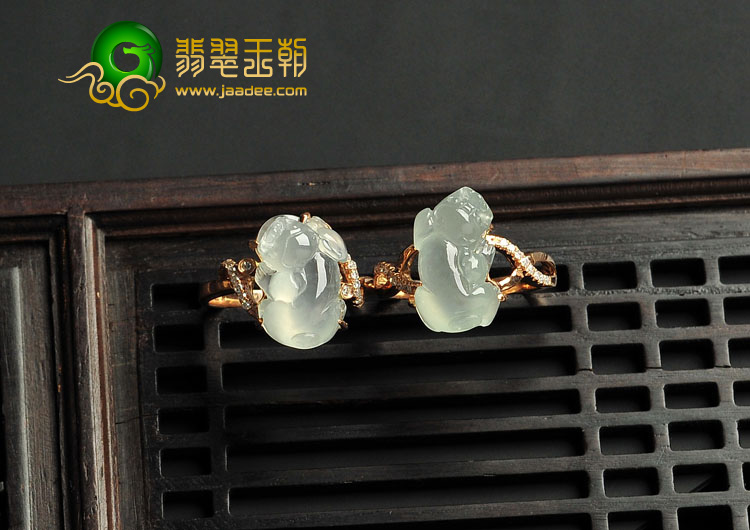 冰玻种缅甸翡翠A货镶白金戒指（真钻）（单价）