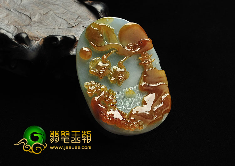 糯冰种褐黄翡缅甸翡翠A货旭日东升挂件