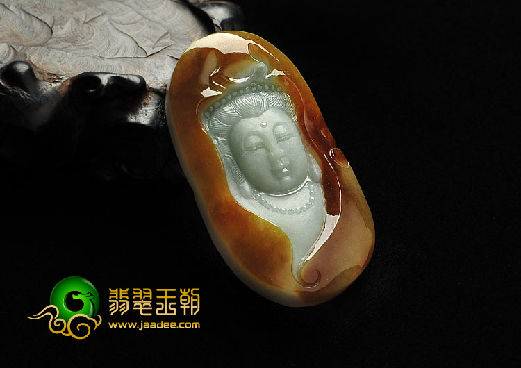 糯冰种褐黄翡缅甸翡翠A货观音挂件