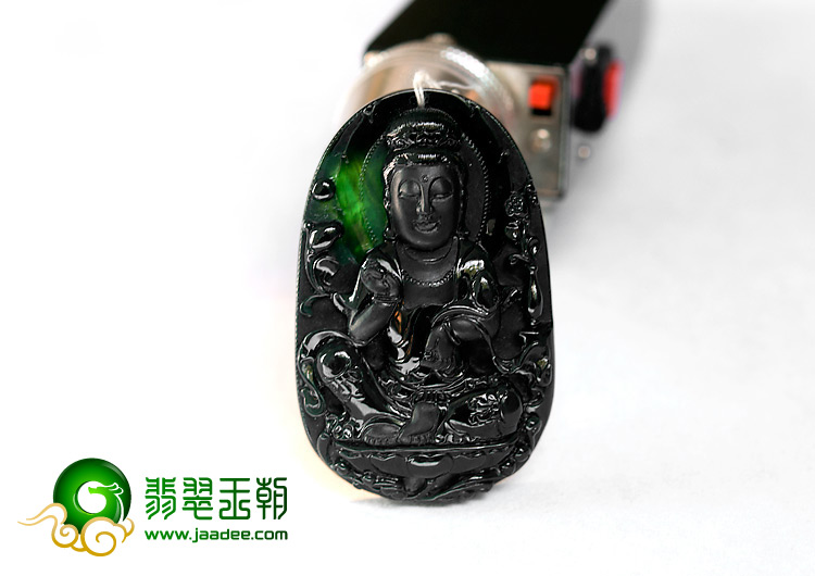 冰种墨翠缅甸翡翠A货观音挂件