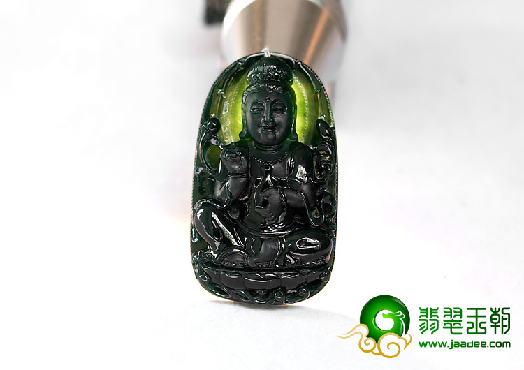 冰种墨翠缅甸翡翠A货观音挂件