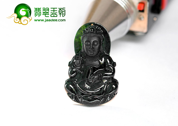 糯冰种墨翠缅甸翡翠A货观音挂件