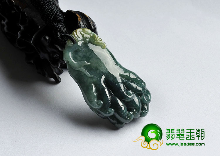 糯冰种油青略带黄翡缅甸翡翠A货佛手挂件