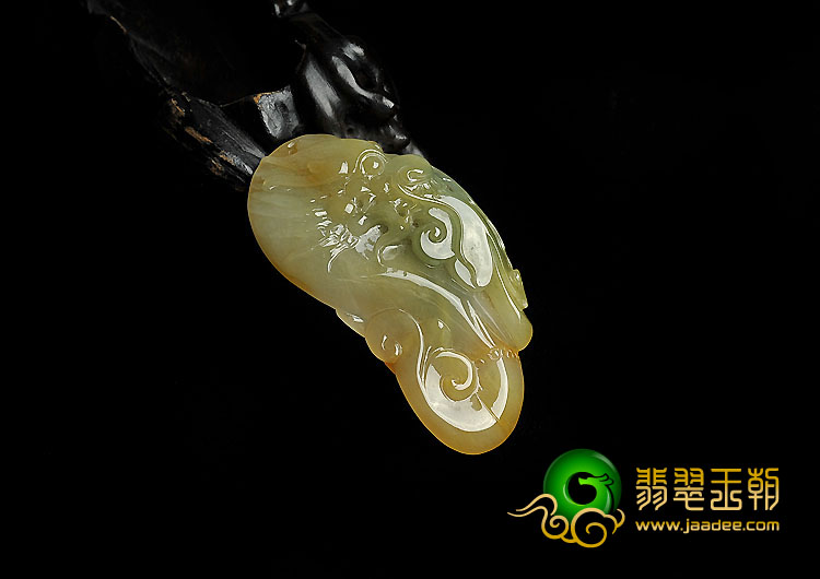 糯冰种黄翡缅甸翡翠A货龙头如意挂件