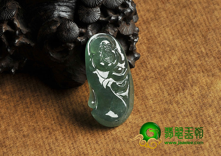 冰种油青缅甸翡翠A货布袋佛挂件