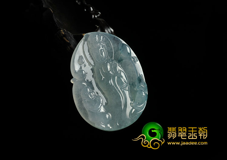 冰种飘花缅甸翡翠A货观音挂件