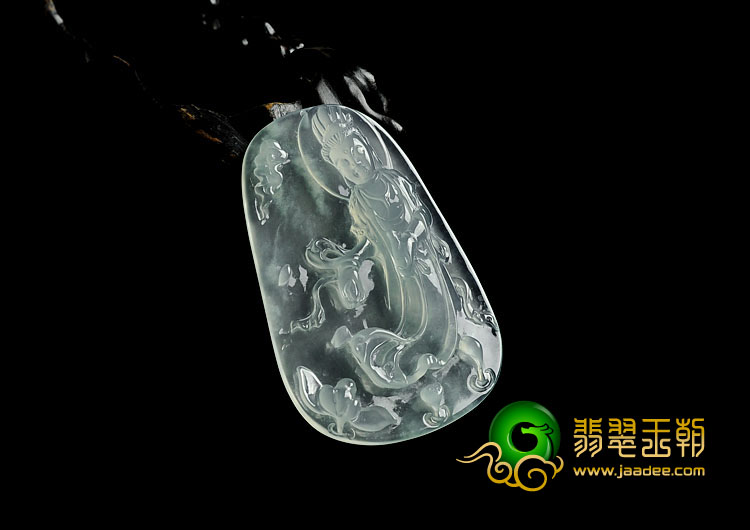 冰玻种晴水缅甸翡翠A货观音挂件