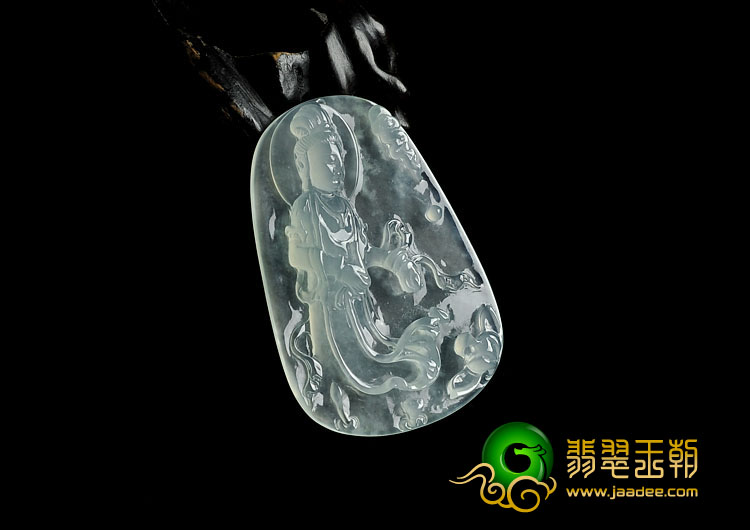 冰玻种晴水缅甸翡翠A货观音挂件