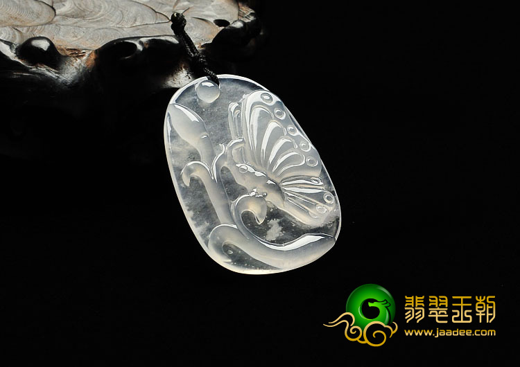 冰玻种缅甸翡翠A货蝶恋花挂件