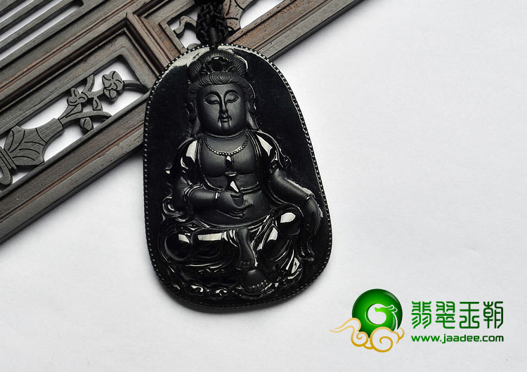 细糯种墨翠缅甸翡翠A货观音挂件