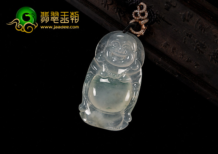 冰种飘花缅甸翡翠A货站佛挂件