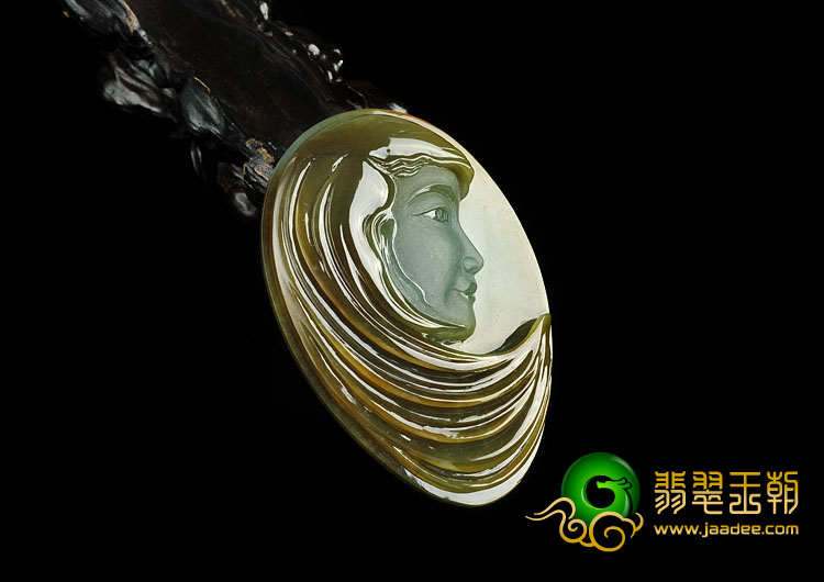 糯冰种褐黄翡缅甸翡翠A货美人头挂件