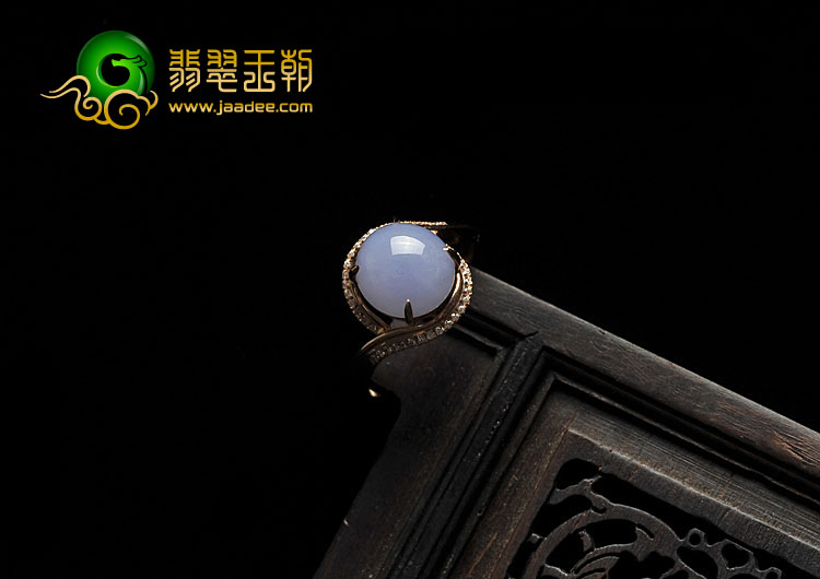 糯冰种紫罗兰缅甸翡翠A货镶玫瑰金戒指（水钻）