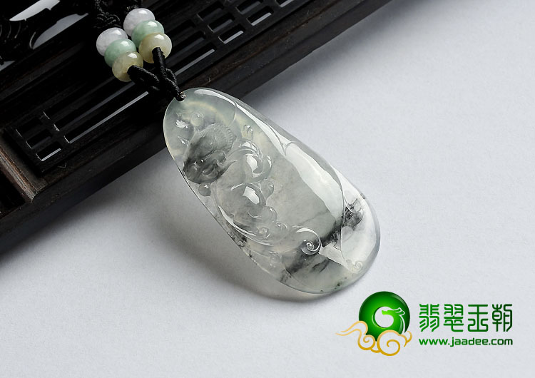 冰（乌鸡种）水墨色缅甸翡翠A货貔貅如意挂件