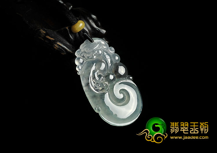 冰（乌鸡种）水墨色缅甸翡翠A货如意寿挂件