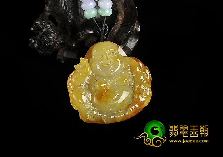 糯冰种黄翡缅甸翡翠A货玉佛挂件
