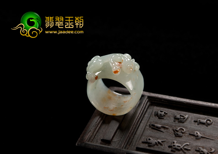 糯冰种飘红黄翡缅甸翡翠A货螭龙指环
