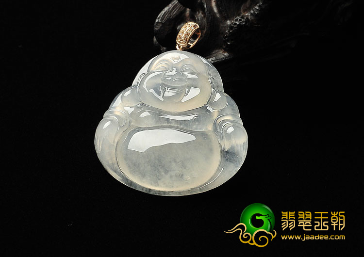 冰种缅甸翡翠A货镶金扣玉佛挂件