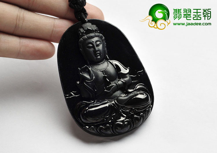 细糯种墨翠缅甸翡翠A货观音挂件