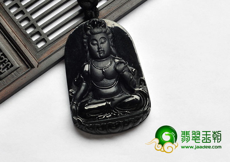 细糯种墨翠缅甸翡翠A货观音挂件