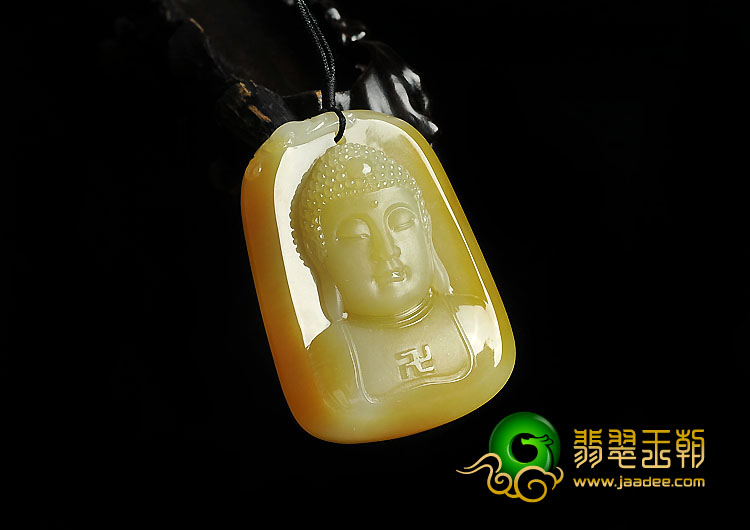 糯冰种黄翡缅甸翡翠A货释迦牟尼挂件