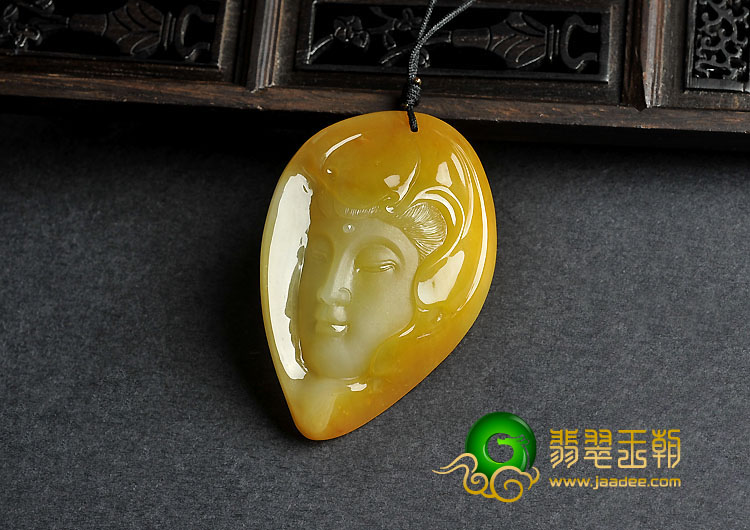 糯冰种黄翡缅甸翡翠A货美人如玉挂件